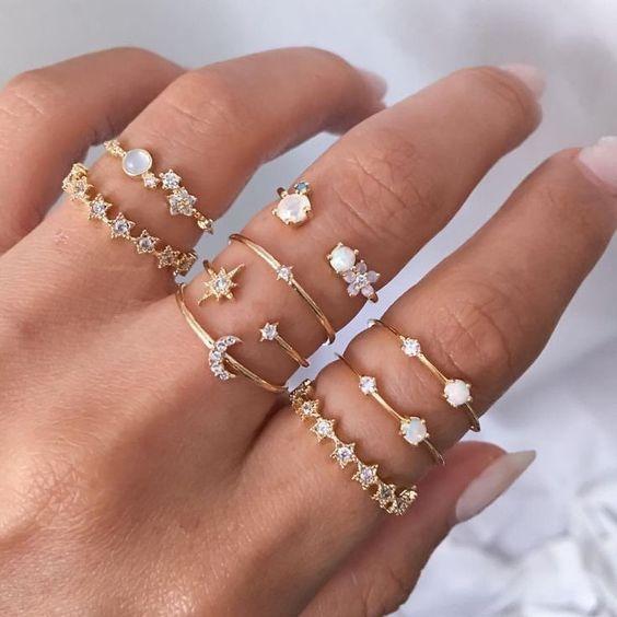 18K Gold Plated Ring Set With Gemstone Crystals (FREE SHIPPING 🔥  )